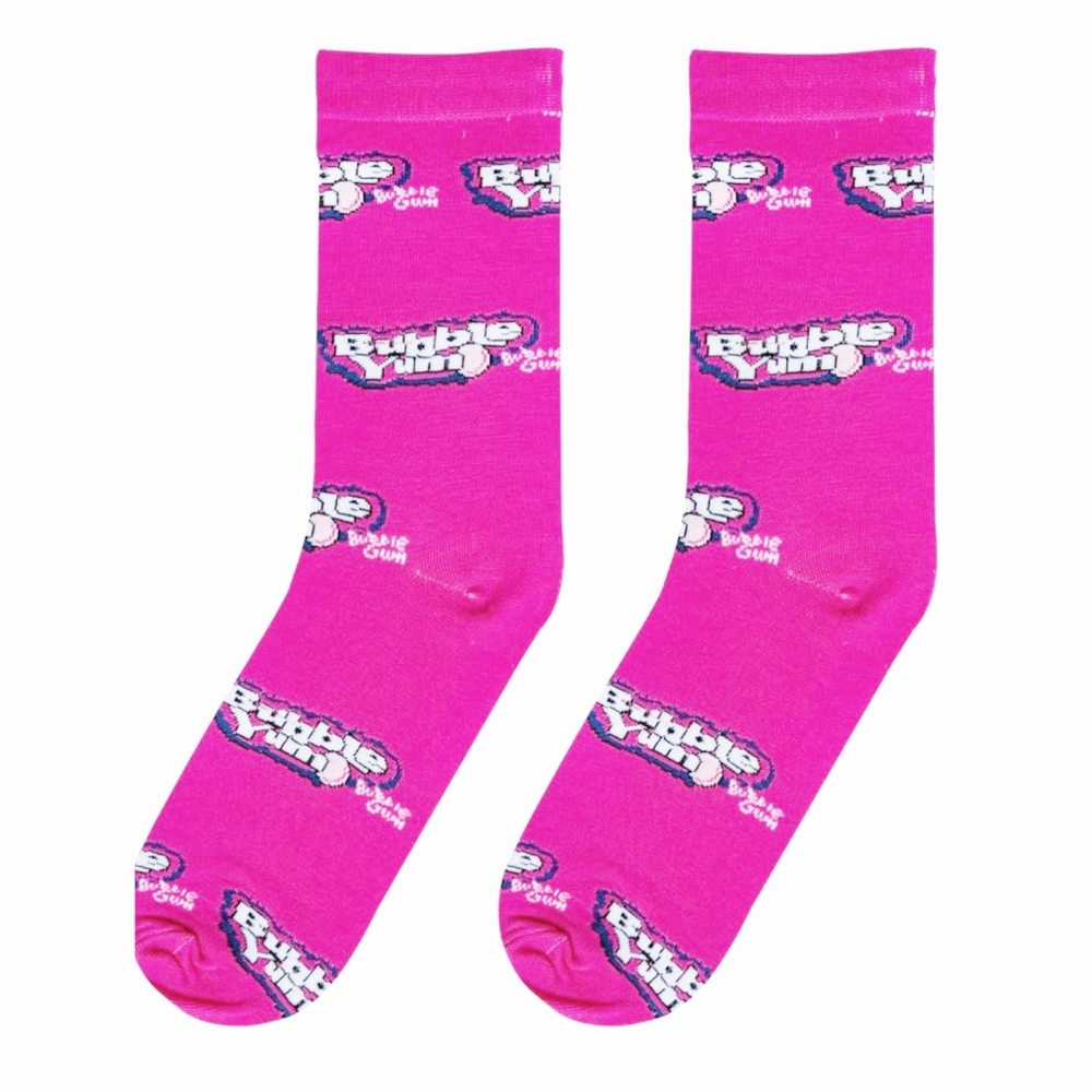 BUBBLE YUM Pink Printed Crew Socks OS